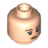 Minifig Head Qi'ra / Captain Marvel, Dark Brown Eyebrows, Orange Lips, Neutral / Smile Print