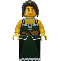 Barmaid - Dark Green Torso, Dark Bluish Grey Slope for Legs, Dark Brown Hair