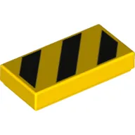 Tile 1 x 2 with Black Diagonal Stripes, Large Yellow Corner Triangles Print