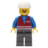 Train Worker - Red Vest, Dark Gray Legs, White Helmet, Moustache