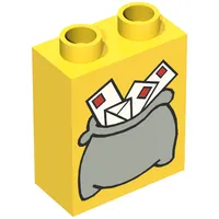 Duplo Brick 1 x 2 x 2 with Large Light Gray Mail Bag Print