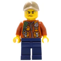 Explorer, Jacket with Pouches, Radio, and Rope, Dark Tan Cap, Sweat Drops