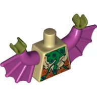 Torso with Bat Wings and Green and Purple Vein and Dark Orange Fur Print, Magenta Arms with Wings, Olive Green Hands