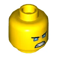 Minifig Head Zane, Angry Grin, Light Blue Eyes Print [Hollow Stud]