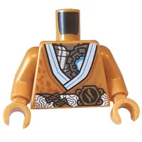 Torso Robe, White and Azure Trim, Light Bluish Gray Mechanical Chest Print, Pearl Gold Arms and Hands