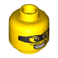 Minifig Head Black Mask and Thin Moustache Print [Hollow Stud]