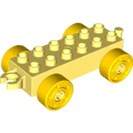 Duplo Car Base 2 x 6 with Fake Bolts, Open Hitch End and Yellow Wheels