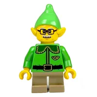 Elf / Postal Elf - Bright Green Torso, Dark Tan Legs, Bright Green Hat, Glasses and Moustache