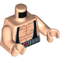 Torso Bare Chest with Muscles, Black Suspenders and Silver Belt / Yellow Hoses on Back Print, Light Nougat Arms and Hands