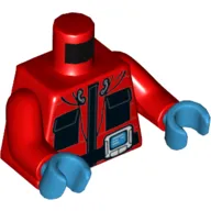 Torso Arctic Suit, Pockets, Zipper, Hand Held Device, Hood Print, Red Arms, Dark Azure Hands