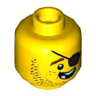 Minifig Head Cook, Beard Brown Stubble, Eyepatch, Open Grin, Missing Teeth Print