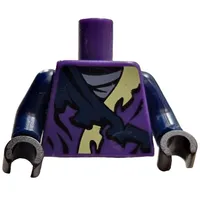 Torso Robe, Yellowish Green Collar and Dark Blue Strap and Gray Undershirt, Creature in Circle on Back Print, Dark Blue Arms, Black Hands