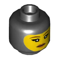 Minifig Head Misako (Koko), Balaclava with Yellow Face, Thin Eyebrows, Eyelashes, White Pupils, Red Lips, Smile Print [Hollow Stud]