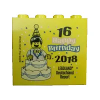 Brick 2 x 4 x 3 with 'LEGOLAND Deutschland Resort 16 Happy Birthday 2018' Print