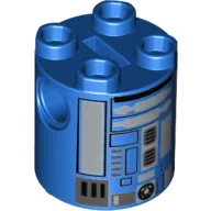 Brick Round 2 x 2 x 2 Robot Body, Axle Holder '+' Orientation with Silver and Black Imperial Astromech Droid Print
