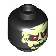 Minifig Head Bone Guard / Knight / Warrior, Yellowish Green Skull, Red Eyes print