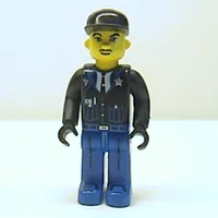 Juniors Minifig, Police - Blue Legs, Black Jacket, Black Cap