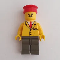 Train Employee - Yellow Torso, Dark Grey Legs, Red Hat