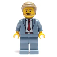 Man, Sand Blue Suit with Red Tie, Dark Tan Hair, Beard