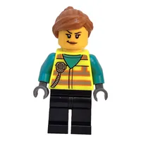 Woman, Vibrant Yellow Safety Vest, Black Legs