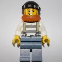 Criminal, Prison Shirt with Suspenders, Black Hat, Dark Orange Beard