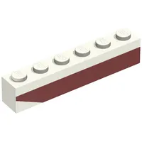 Brick 1 x 6 with Dark Red Bottom Stripe Inverted Slope Up at Left End Print - Set 611-2