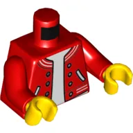 Torso Letterman Jacket with Buttons and Pockets, over White Shirt Print, Red Arms, Yellow Hands