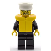 Policeman, Black Suit with Badge, White Hat, Life Vest, Glasses