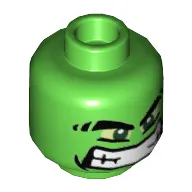 Minifig Head Hulk, Thick Eyebrows, Yellow Eyes and Wide Grin Print