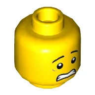 Minifig Head Chan Kong-Sang / Jia / Roby, Eyebrows, White Pupils, Scared / Lopside Smile Print