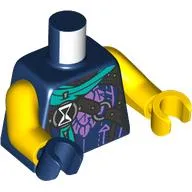 Torso, Dark Turquoise Cloak, Dark Brown Straps, Black/White Hourglass, Lavender Trim print, Odd Hands, Yellow Arms, Left Yellow Hand, Right Dark Blue Hand