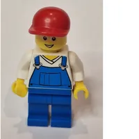 Man, Blue Overalls over White V-Neck Shirt, Red Cap, Glasses, 3626cpr0646 Head