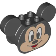 Duplo Brick 2 x 4 x 2 Rounded Ends and Mouse Ears, Mickey Mouse Print