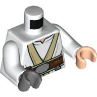 Torso, Odd Hands, Robe with Tan Trim, Dark Brown Belt Print (Luke Skywalker), White Arms, Left Light Nougat Hand, Right Dark Bluish Gray Hand