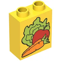 Duplo Brick 1 x 2 x 2 with Carrot, Apple, and Lettuce Print
