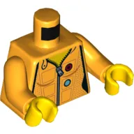 Torso Jacket with Zipper, Azure Circle, and Red Emblem Print, Bright Light Orange Arms, Yellow Hands