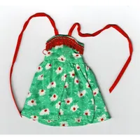 Scala, Dress with White Flowers and Red Trim and Neck Ribbon