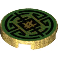 Tile Round 2 x 2 with Bottom Stud Holder with Black Circular Lines on Green Background Print