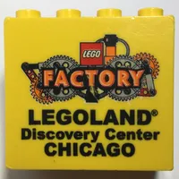 Brick 2 x 4 x 3 with 'LEGOLAND Discovery Center CHICAGO FACTORY' Print