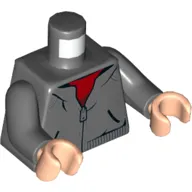 Torso Hoodie, Zipper, Red Shirt Print, Dark Bluish Gray Arms, Light Nougat Hands