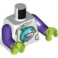 Torso, Jacket/Tunic, Dark Turquoise/Bright Light Blue Dolphin in Dark Purple Circle print, Dark Purple Arms, Lime Hands