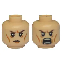 Minifig Head Elrond, Dual Sided, Calm / Battle Rage Print [Blocked Open Stud]
