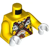 Torso Bare Chest with Black Leopard Spots, Dark Red Straps and Fire Chi Emblem Print, Yellow Arms, White Hands