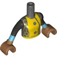 Minidoll Torso Girl with Yellow Honeycomb, 2 Hexagon Buttons Print, Pearl Titanium Sleeves with Medium Azure Cuffs print, Medium Nougat Hands