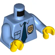 Torso Police Shirt with Gold Badge, Dark Blue Tie and 'POLICE' Print on Back, Medium Blue Arms, Yellow Hands