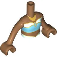 Minidoll Torso Girl with Bright Light Blue/White Top, Gold Trim, Pendant print, MediumNougat Arms and Hands