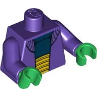 Torso Sweater over Dark Blue Shirt and Large Yellow Belt Print, Dark Purple Arms, Green Hands