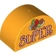 Duplo Brick 2 x 4 x 2 Curved Top with Plate of Food and 'SUPER' Print