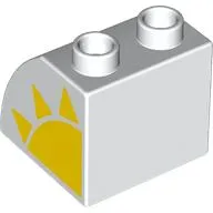 Duplo Brick 2 x 2 x 1 1/2 with Curved Top with Yellow Sun print