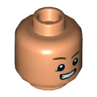 Minifig Head Rowan, Reddish Brown Eyebrows, Raised Eyebrow Straight Smile, Teeth, Clenched Print [Hollow Stud]